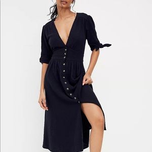 Black linen Free People midi dress